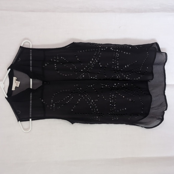 🍉 Sans Souci Sheer Black Studded Sleeveless Button Up Size Medium - Picture 1 of 5